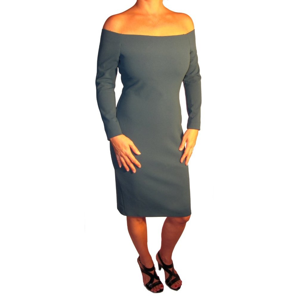 Eliza J Off the Shoulder Scuba Midi Sheath Dress